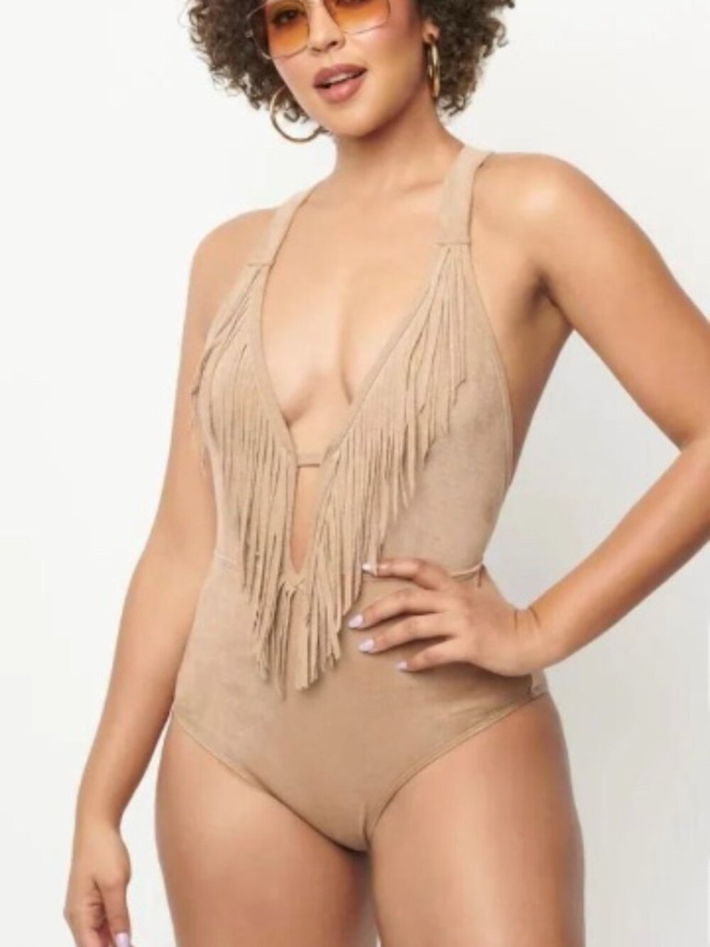 New! Unique Vintage Life of the Party 70s Suede Fringe Swimsuit Sz 1X #69